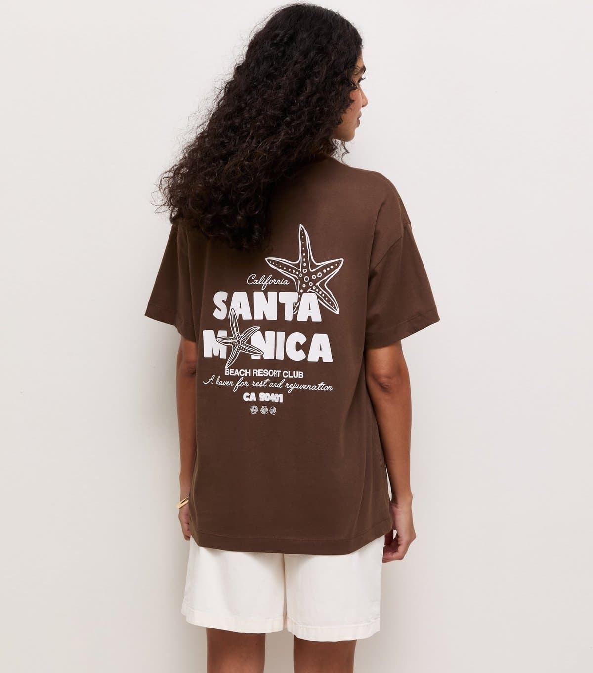 New Look Women's Dark Brown Cotton Santa Monica Oversized T-Shirt New Look