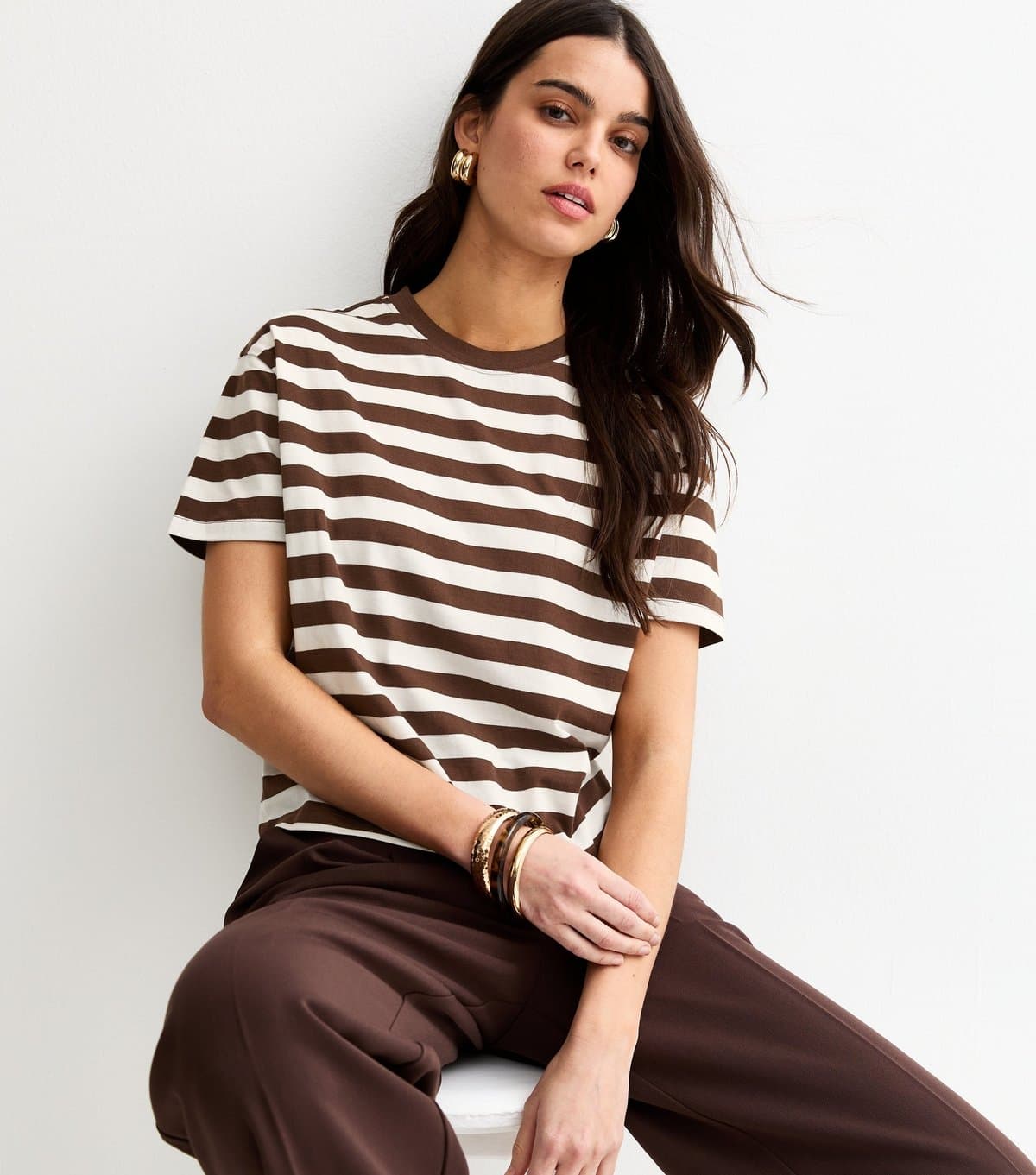 New Look New Look Brown & White Striped Boxy T-Shirt