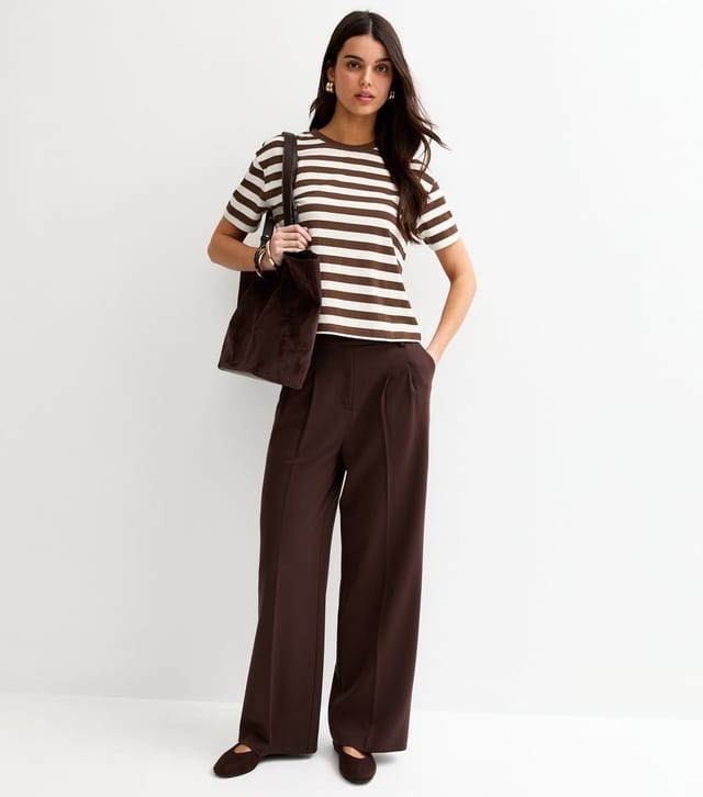 New Look Women's Brown Cotton Striped Boxy T-Shirt New Look - 3