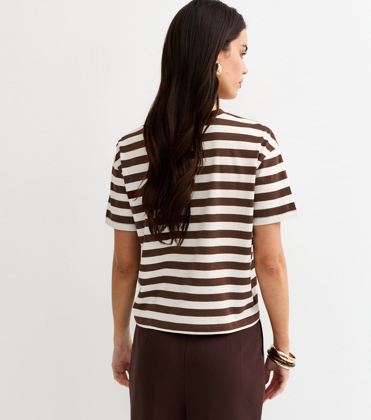 New Look Women's Brown Cotton Striped Boxy T-Shirt New Look - 4