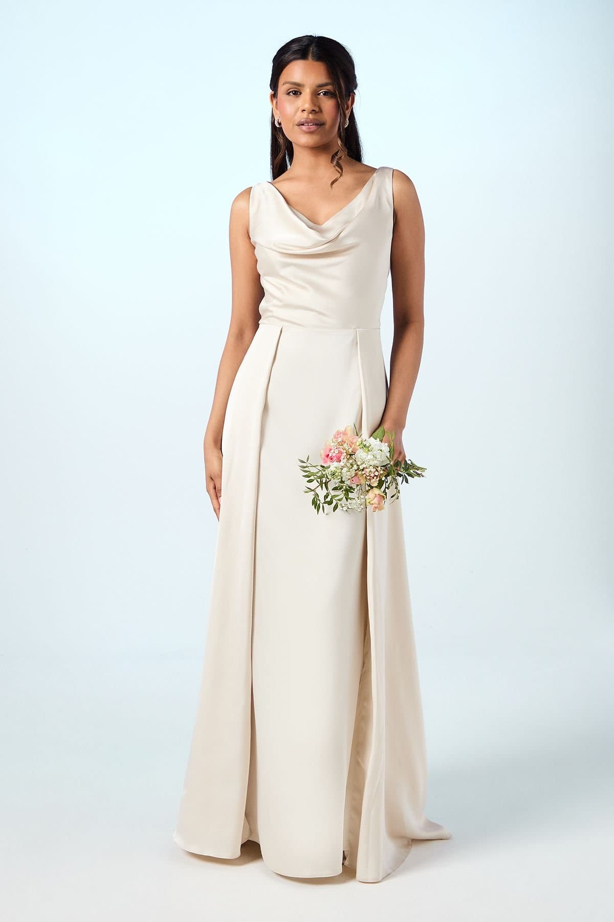Coast Coast Women's Honoured Petite Sleeveless Cowl Neck Satin Maxi Bridesmaid Dress in Champagne