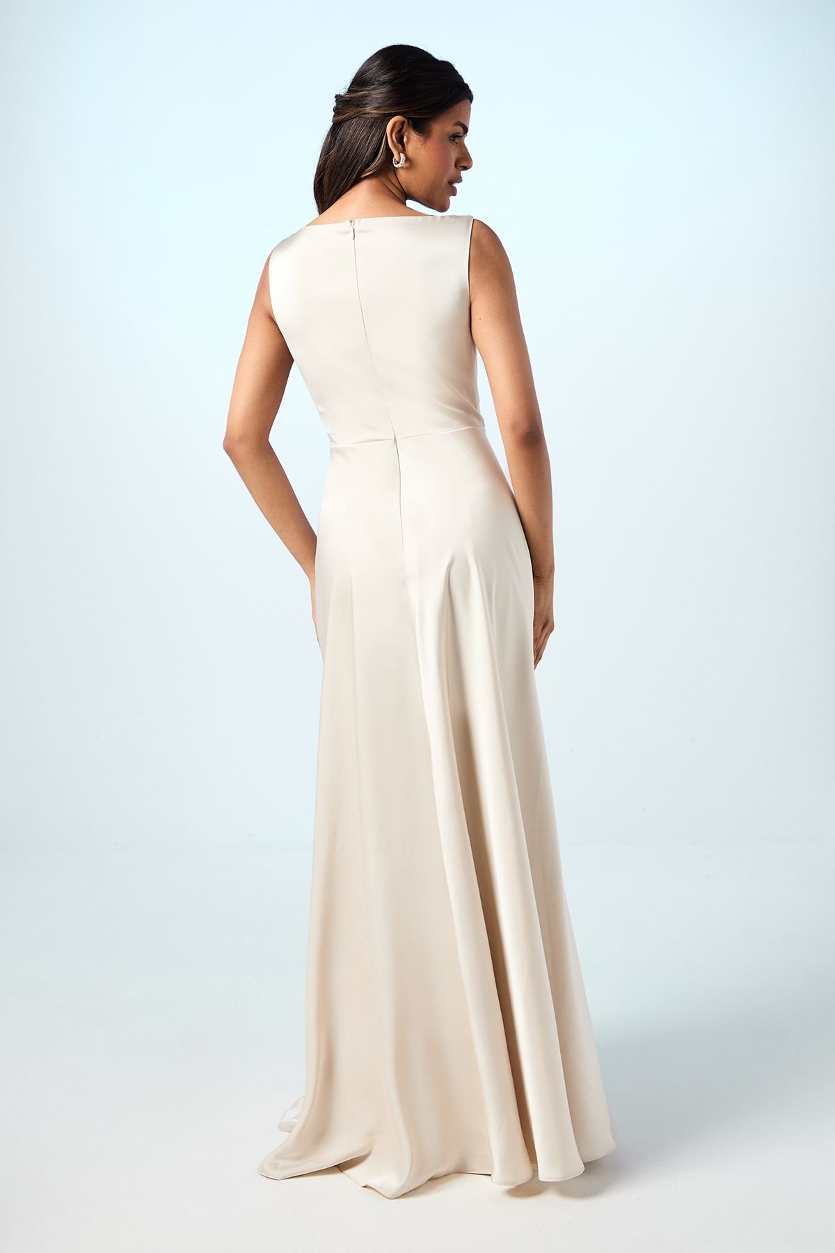 Coast Coast Women's Honoured Petite Sleeveless Cowl Neck Satin Maxi Bridesmaid Dress in Champagne - 4