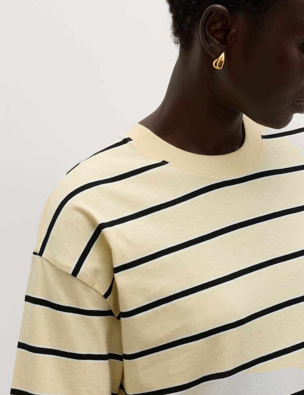 Marks & Spencer M&S Pure Cotton Striped Relaxed Boxy T-Shirt Yellow Mix - 2