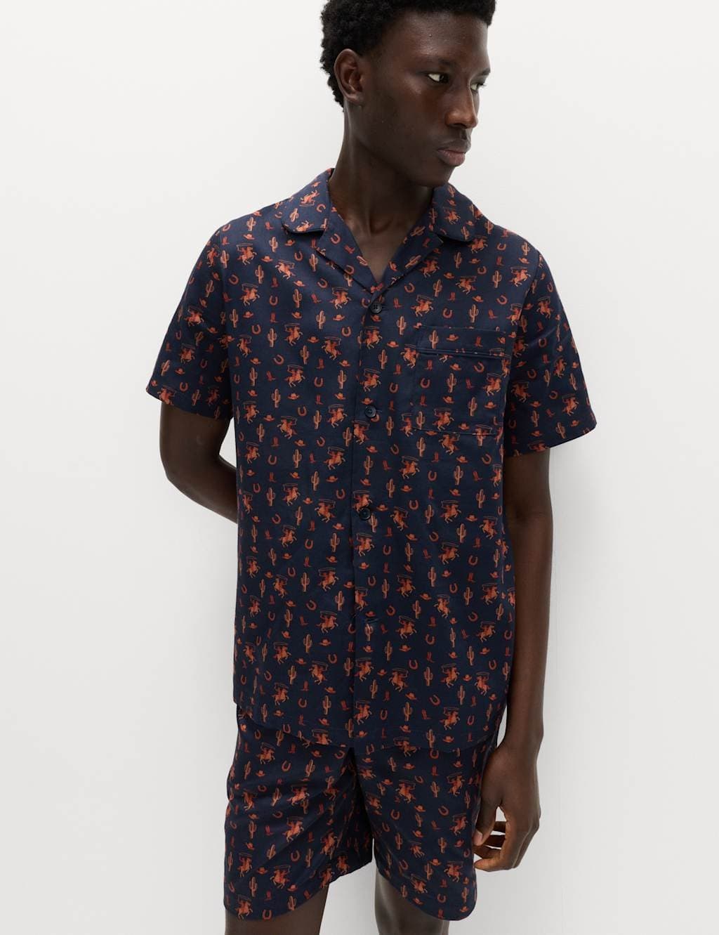 Marks & Spencer M&S Pure Cotton Cowboy Print Pyjama Set Rust Mix