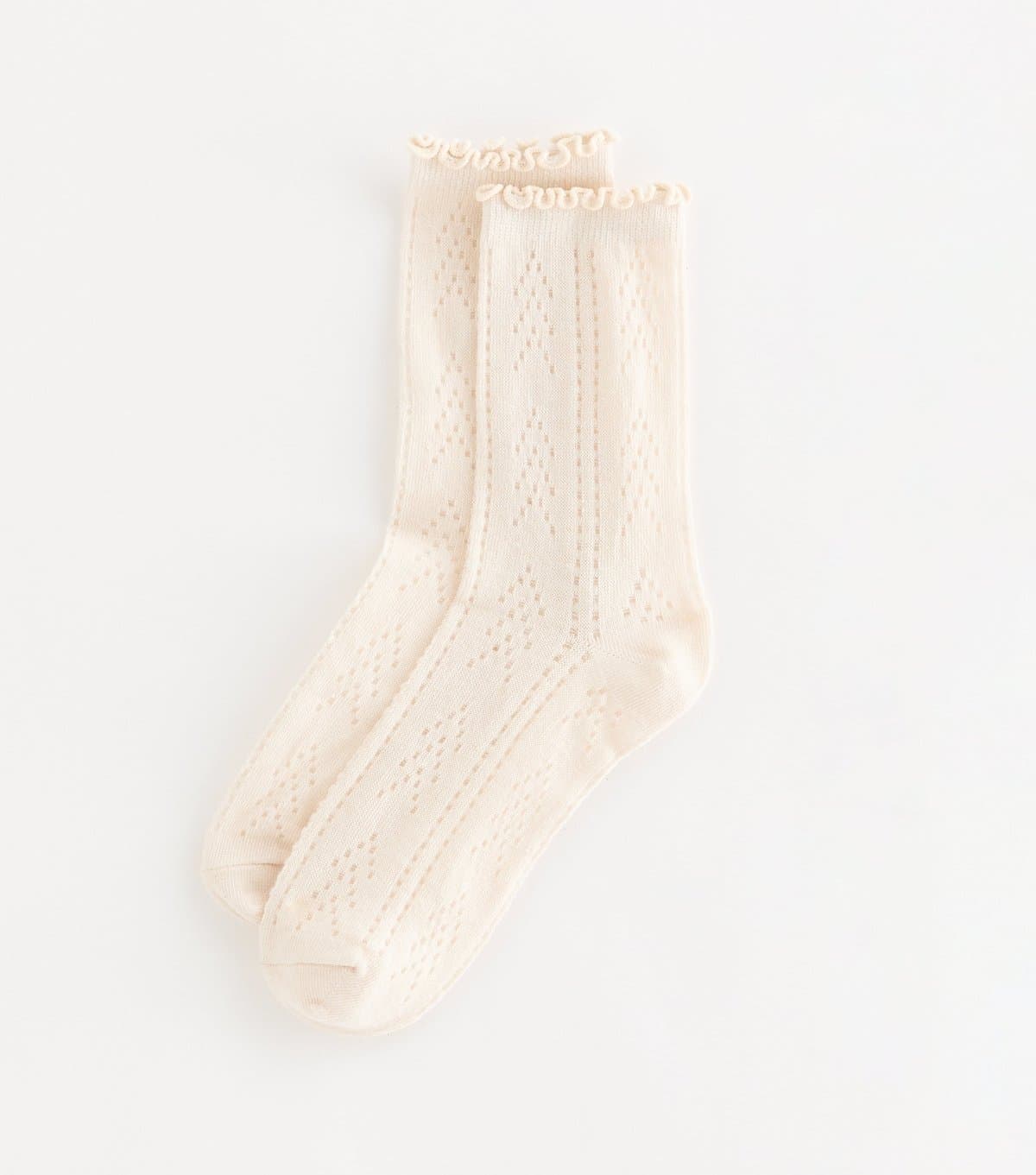 New Look Cream Frill Top Pointelle Ankle Socks New Look