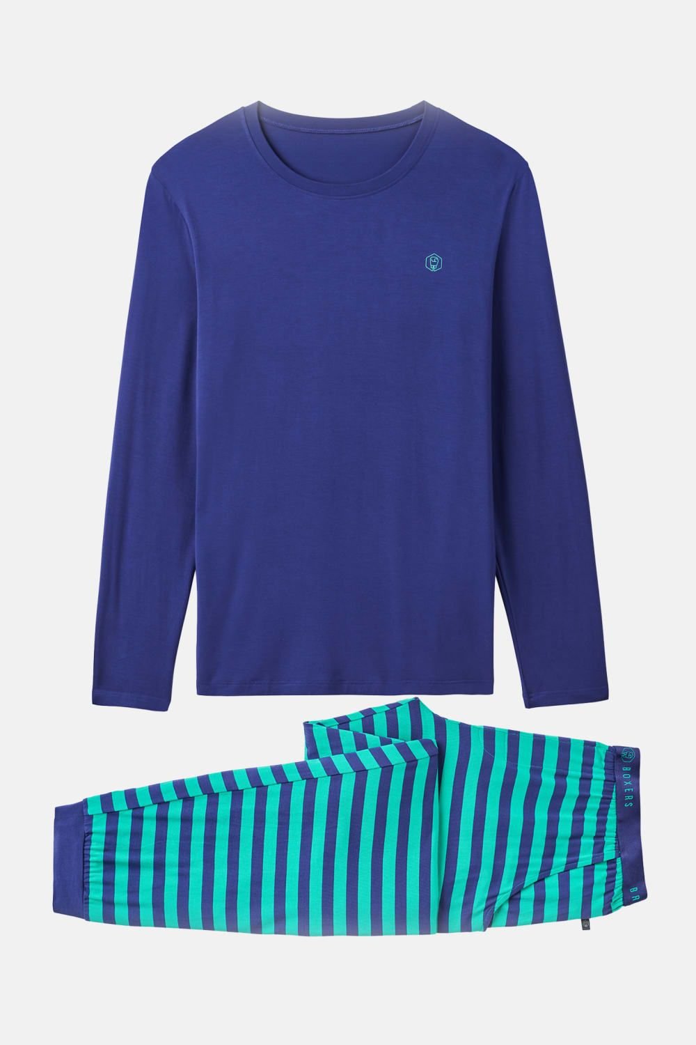 British Boxers British Boxers Men's "Vivid Green" Stripe Bamboo Pyjama Set in Navy - 4