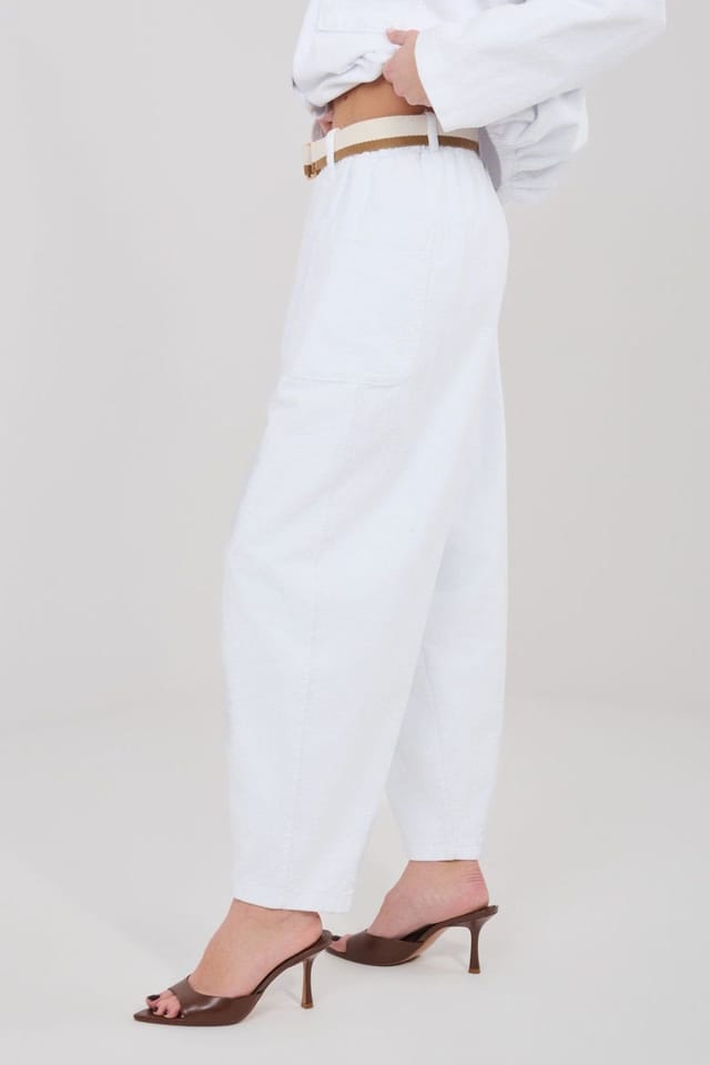 Love Lace Love Lace Women's Carrot Fit High Waist Corduroy Pants with Belt in White - 2