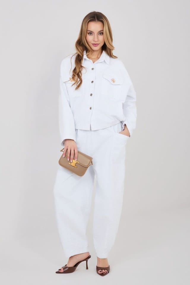 Love Lace Love Lace Women's Carrot Fit High Waist Corduroy Pants with Belt in White - 3