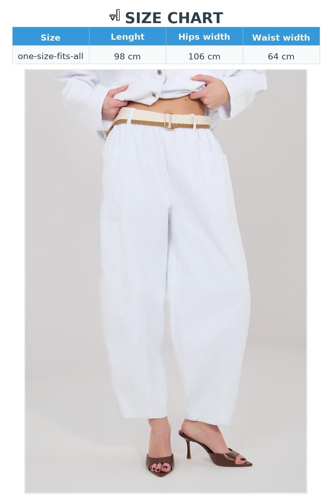 Love Lace Love Lace Women's Carrot Fit High Waist Corduroy Pants with Belt in White - 4