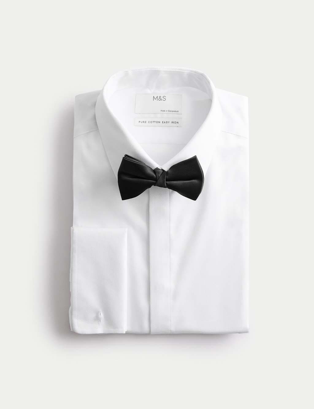 Marks & Spencer M&S Slim Fit 2 Inch Luxury Cotton Dress Shirt with Bow Tie White