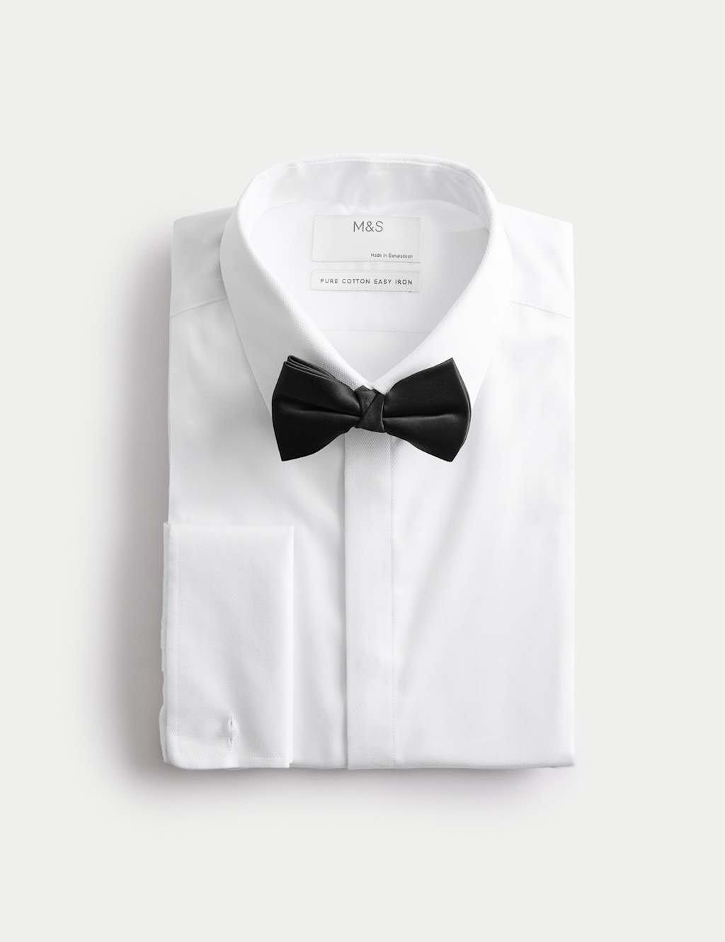 Marks & Spencer M&S Slim Fit 2 Inch Luxury Cotton Dress Shirt with Bow Tie White - 1