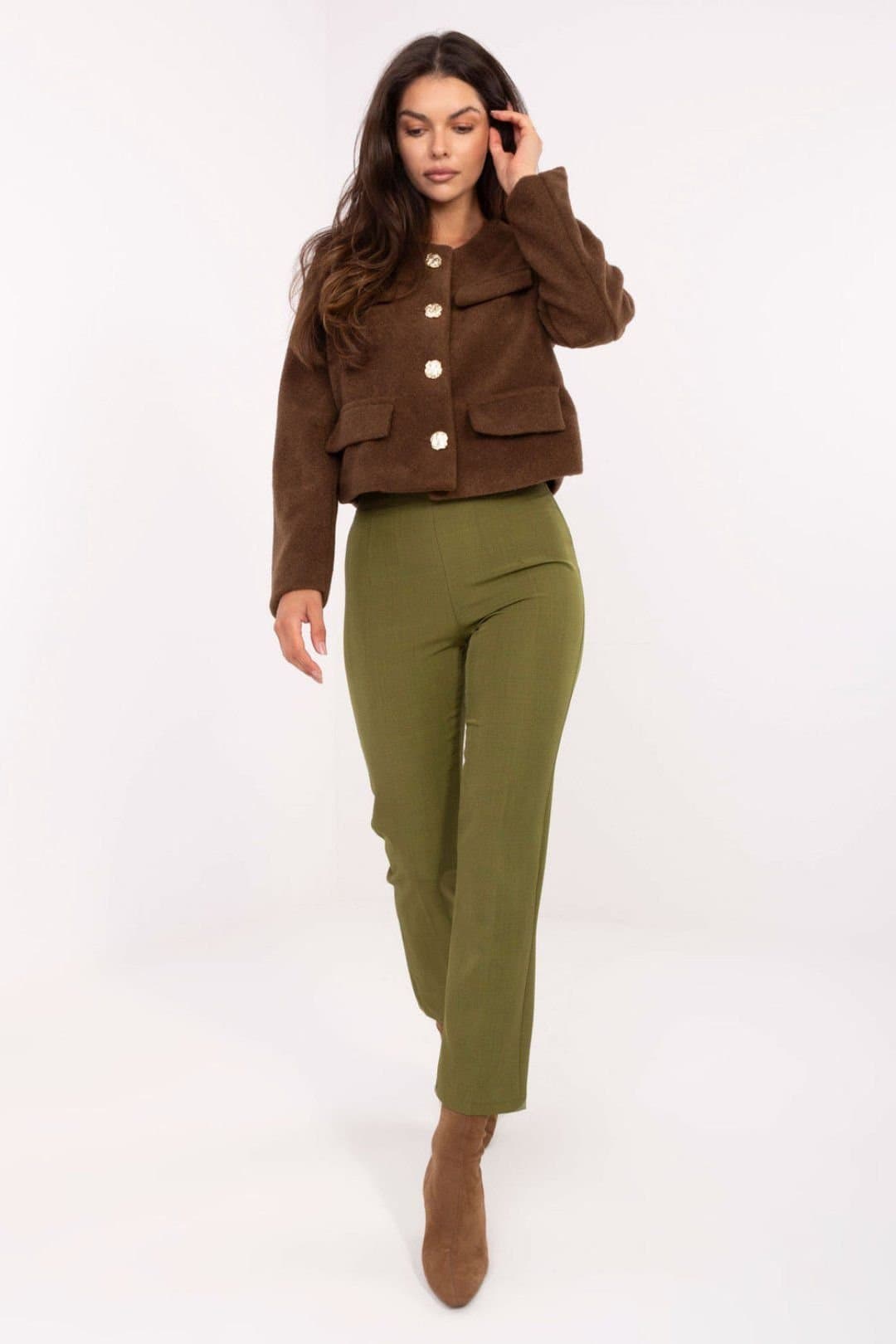 Love Lace Love Lace Green Polyester/Elastane Cigarette Trousers