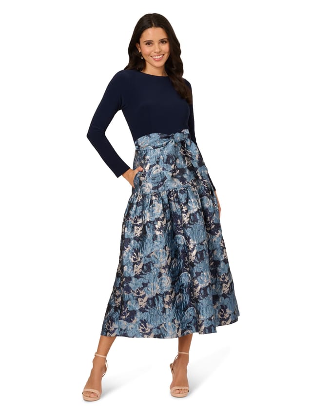 Adrianna Papell Adrianna Papell Women's Jersey Jacquard Ankle Dress in Navy - 2