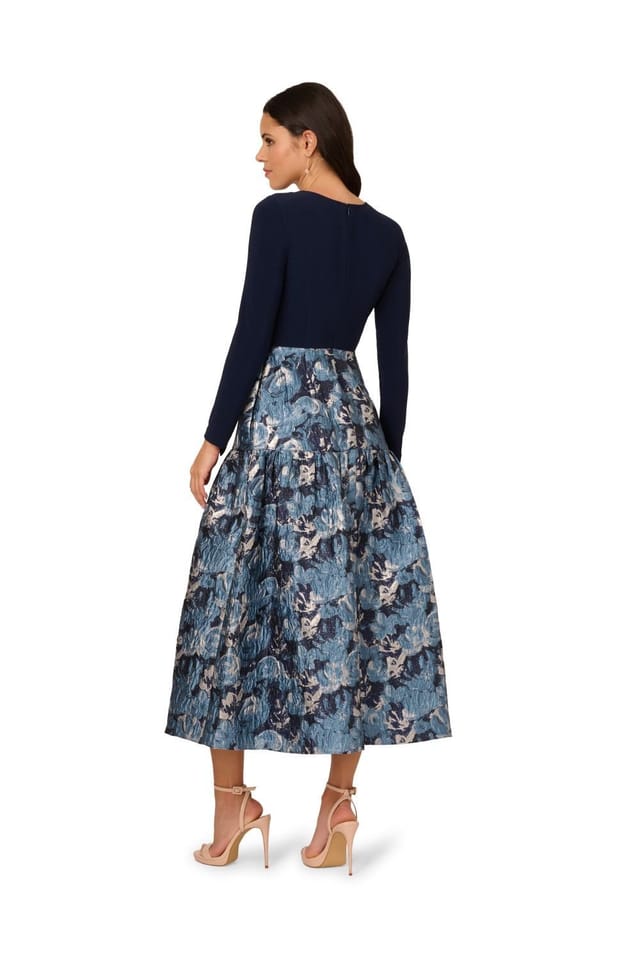 Adrianna Papell Adrianna Papell Women's Jersey Jacquard Ankle Dress in Navy - 3