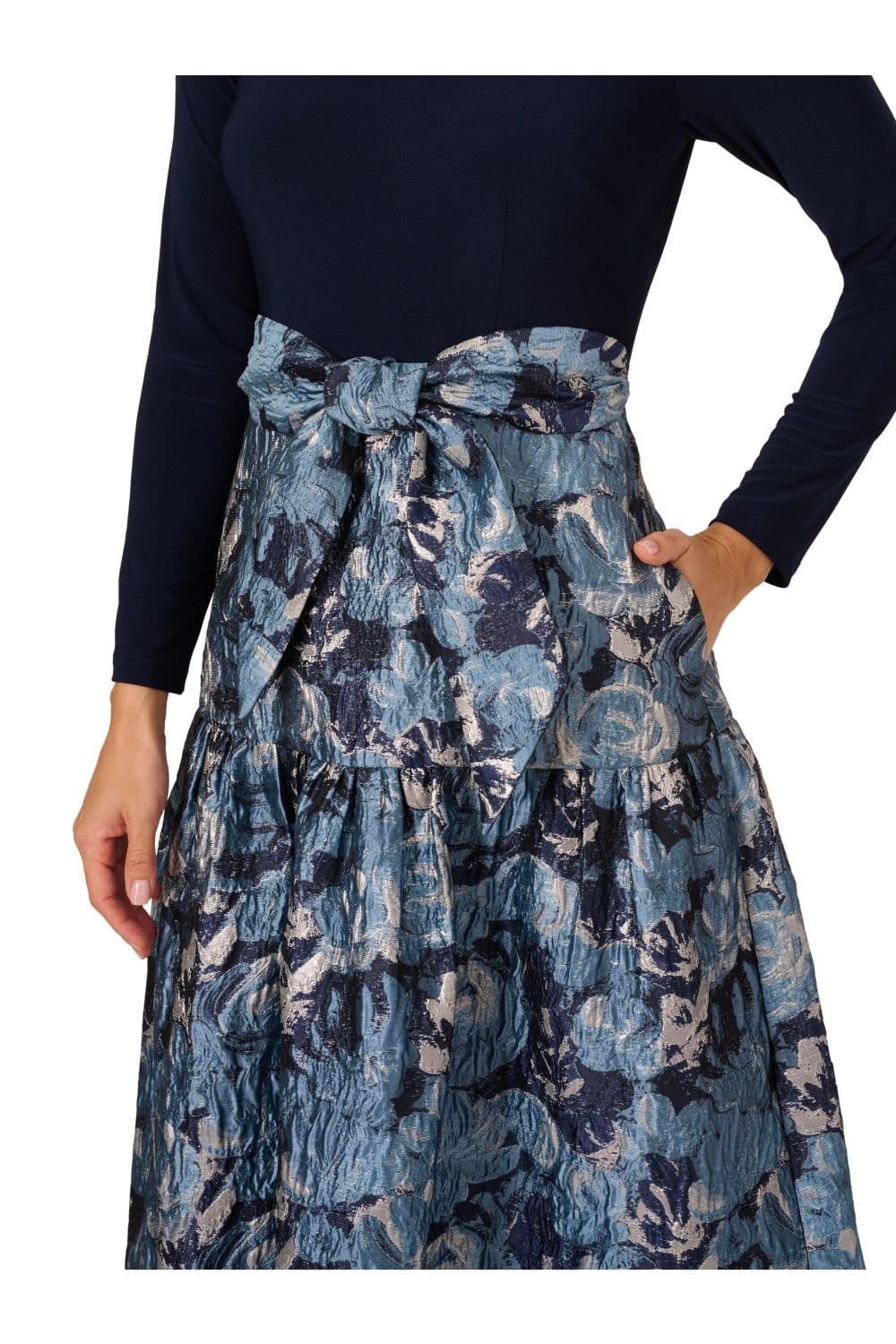 Adrianna Papell Adrianna Papell Women's Jersey Jacquard Ankle Dress in Navy - 4