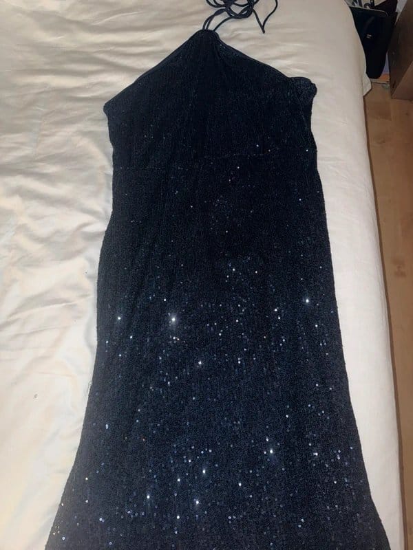 ASOS Navy Sequin Halter Neck Maxi Dress