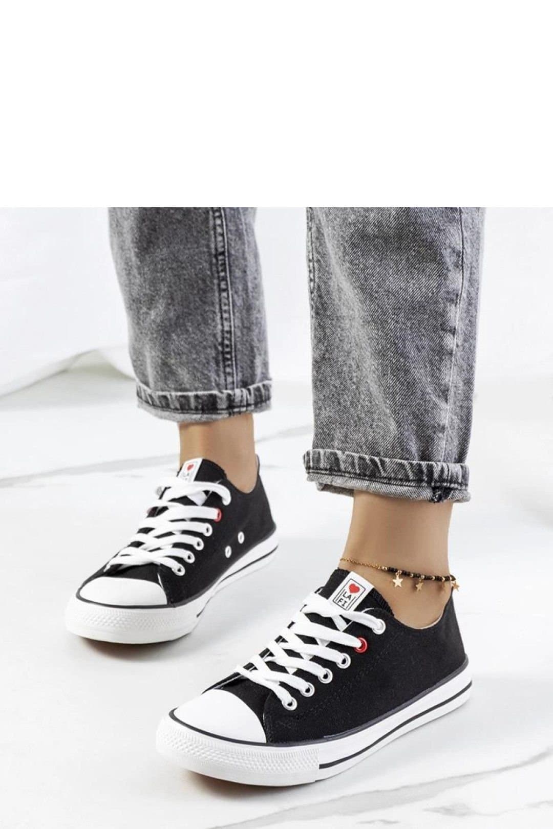 Love Lace Love Lace Women's Classic Lace Up Sneakers with White Rubber Sole for Summer in Black