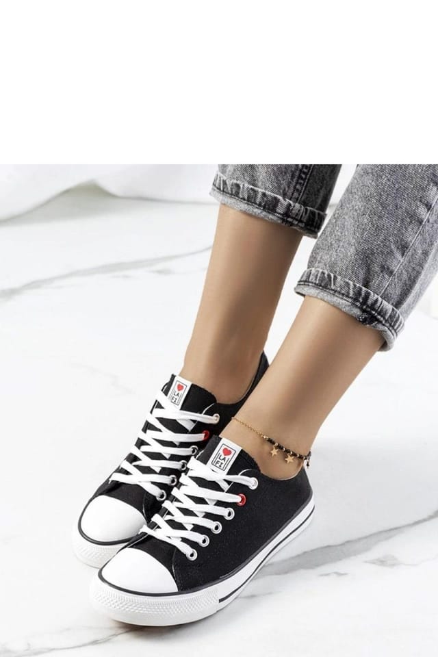 Love Lace Love Lace Women's Classic Lace Up Sneakers with White Rubber Sole for Summer in Black - 2
