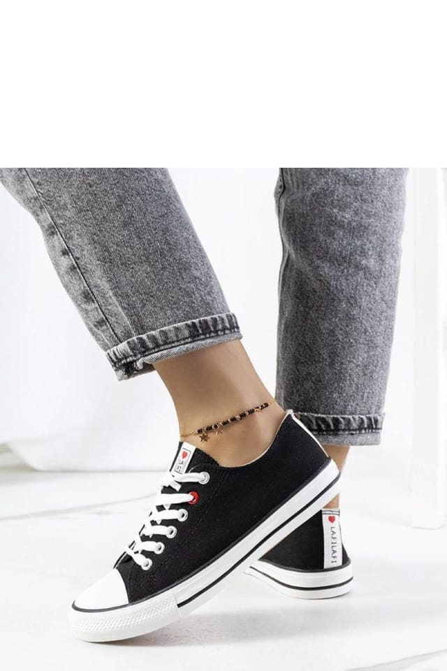 Love Lace Love Lace Women's Classic Lace Up Sneakers with White Rubber Sole for Summer in Black - 3