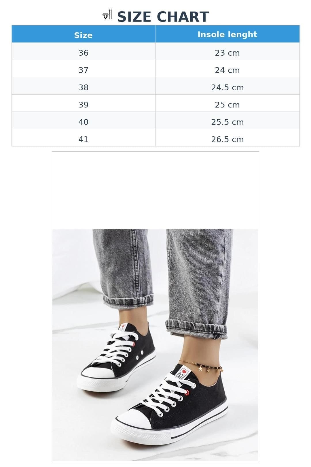Love Lace Love Lace Women's Classic Lace Up Sneakers with White Rubber Sole for Summer in Black - 4
