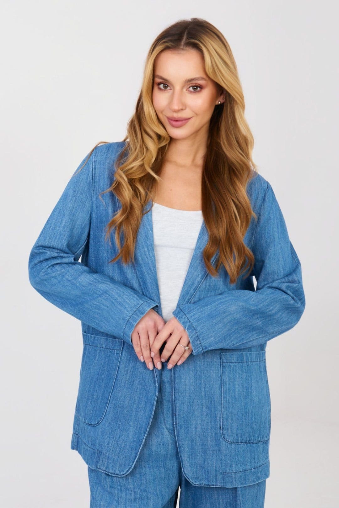 Love Lace Blue Denim Blazer with Pockets
