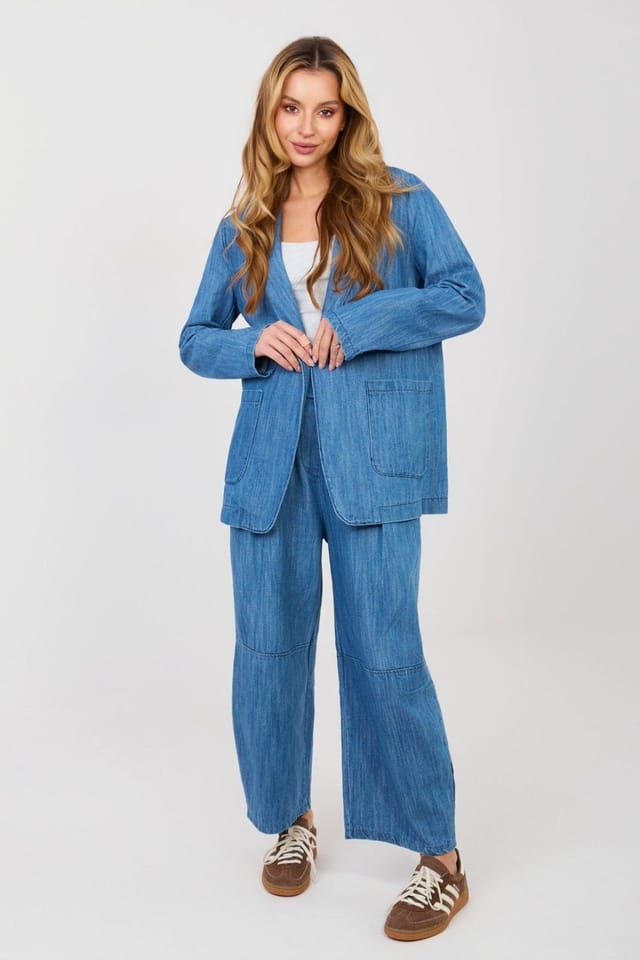 Love Lace Love Lace Women's Lightweight Cotton Denim Blazer with Pockets in Blue - 2