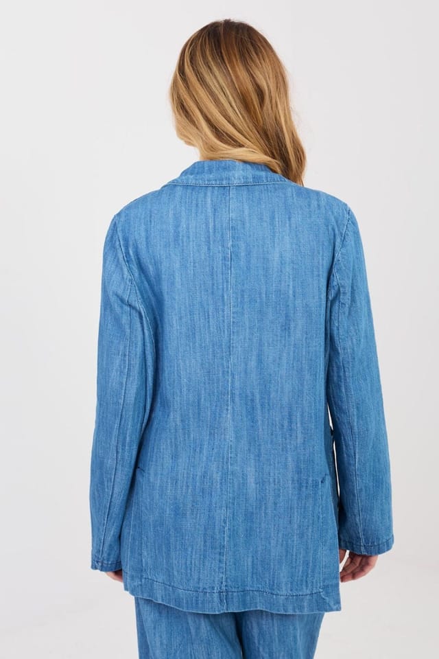 Love Lace Love Lace Women's Lightweight Cotton Denim Blazer with Pockets in Blue - 3