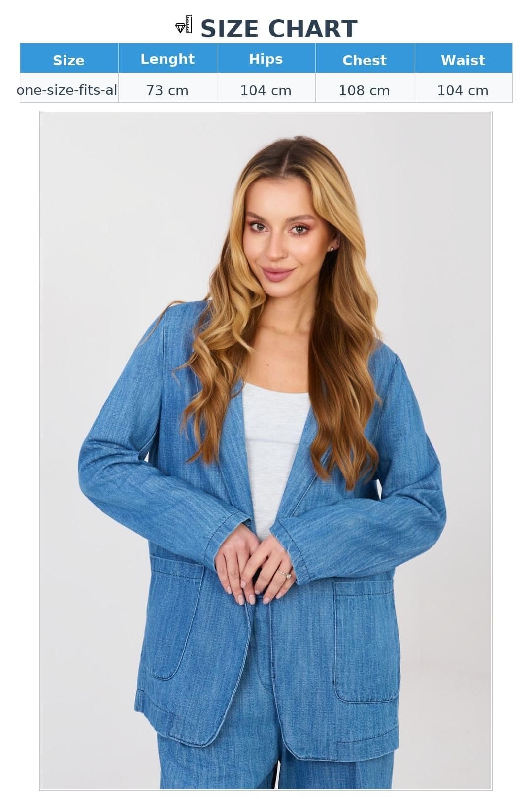 Love Lace Love Lace Women's Lightweight Cotton Denim Blazer with Pockets in Blue - 4