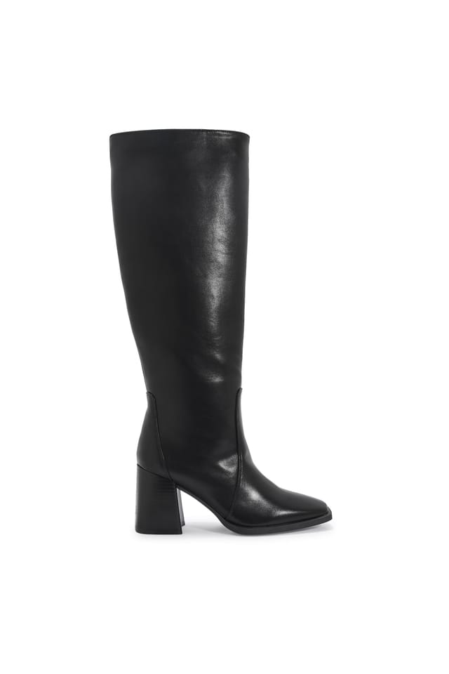 Truffle Collection Truffle Collection Women's Knee High Boots With Chunky Block Heel Zip Square Toe Shoes in Black - 2