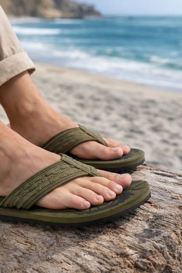 Down To Earth Down To Earth Men's Outdoor Flip-Flop Sandals in Khaki - 3