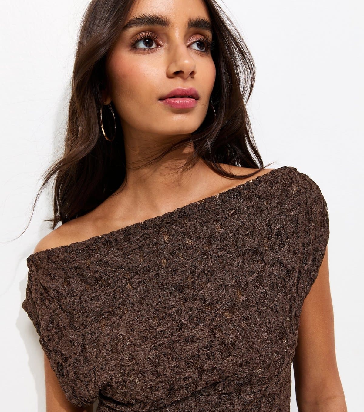 New Look Women's Brown Jersey Lace Off The Shoulder Top New Look