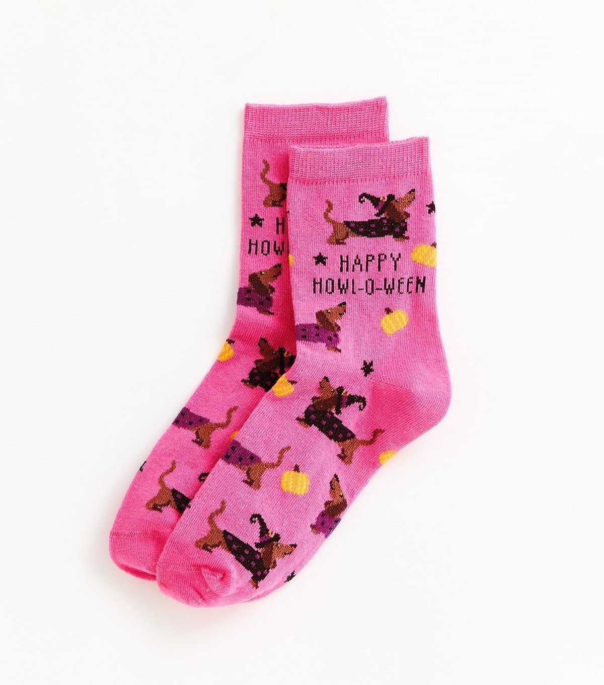 New Look Bright Pink Happy Howl-O-Ween Dachshund Ankle Socks New Look