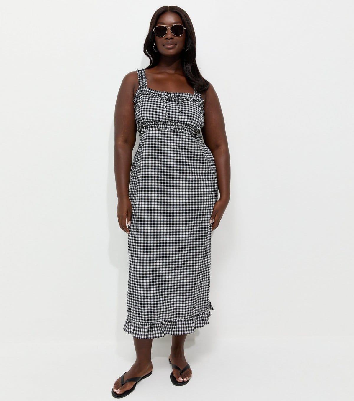 New Look Women's Plus Size Black Frilly Gingham Midi Dress Curves New Look - 1