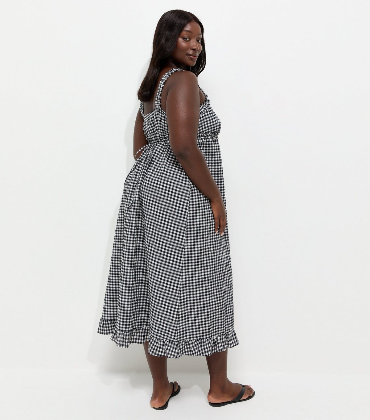 New Look Women's Plus Size Black Frilly Gingham Midi Dress Curves New Look - 4