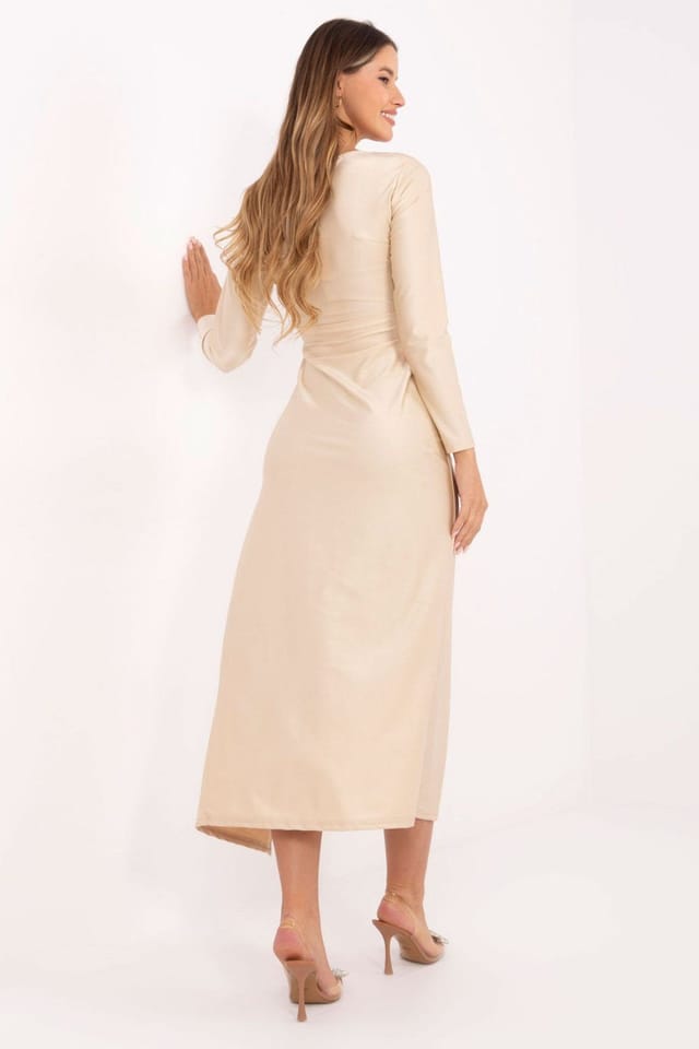 Love Lace Love Lace Women's Pleated Wrap Midi Evening Dress in Beige - 3
