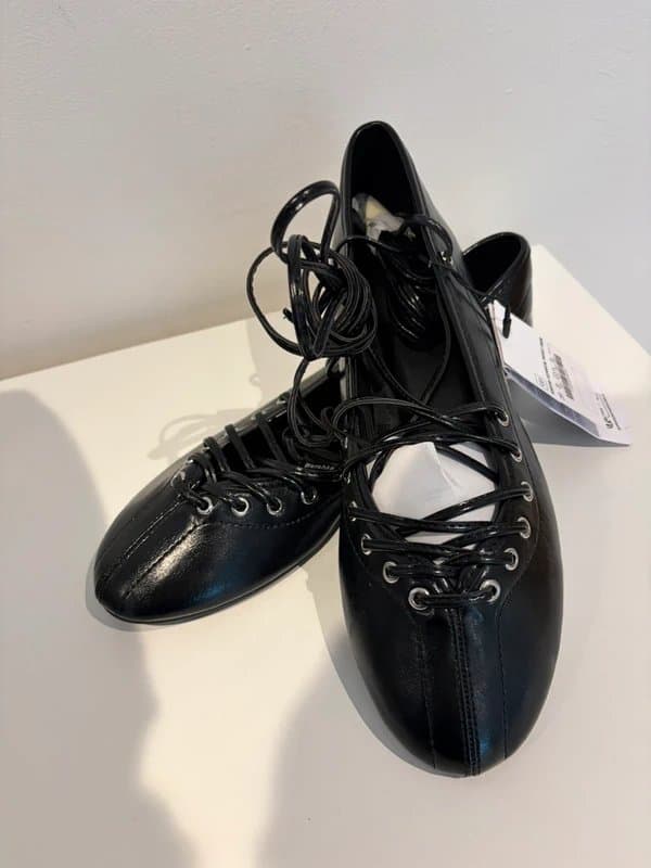 Bershka Gorgeous lace up black ballerina flats BNWT