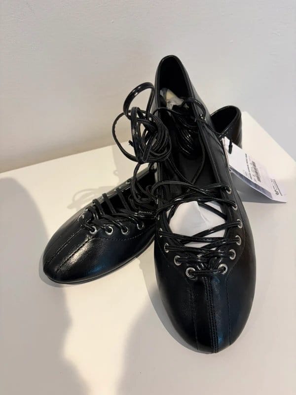 Bershka Gorgeous lace up black ballerina flats BNWT - 1