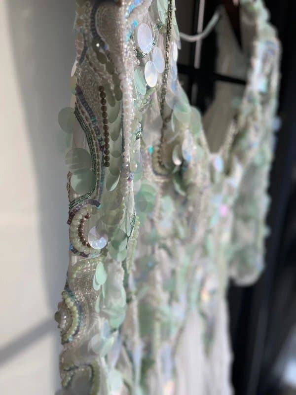 Asos luxe Whimsical Sequin Embellished Mermaid Dress, Iridescent Beaded Maxi Gown – UK 6–8