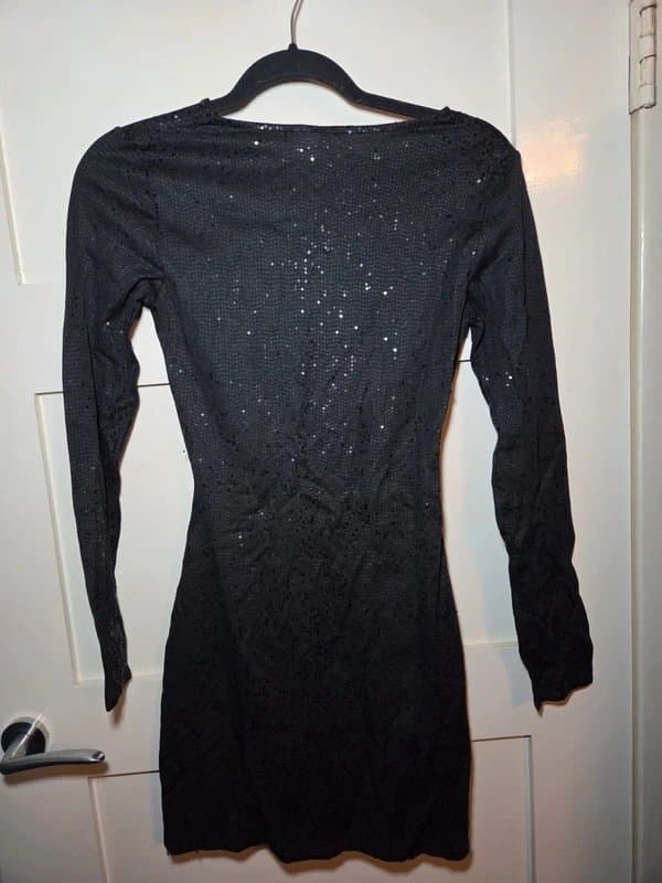 H&M H&M Black Sequin Bow Waist Mini Dress Party Evening Cocktail Christmas Style UK8
