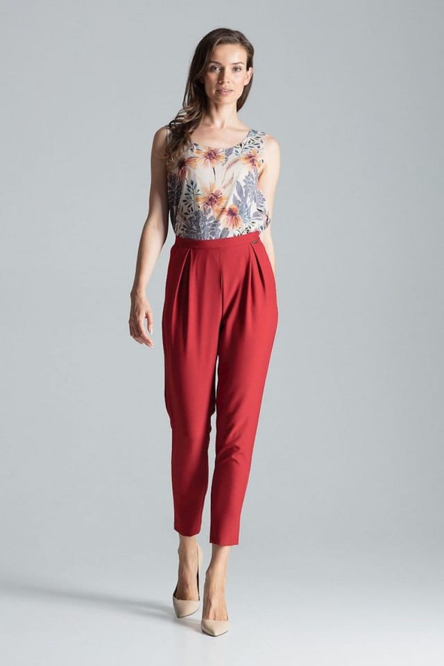 Love Lace Love Lace Women's Classic Pleated Trousers with Side Zip in Red - 2