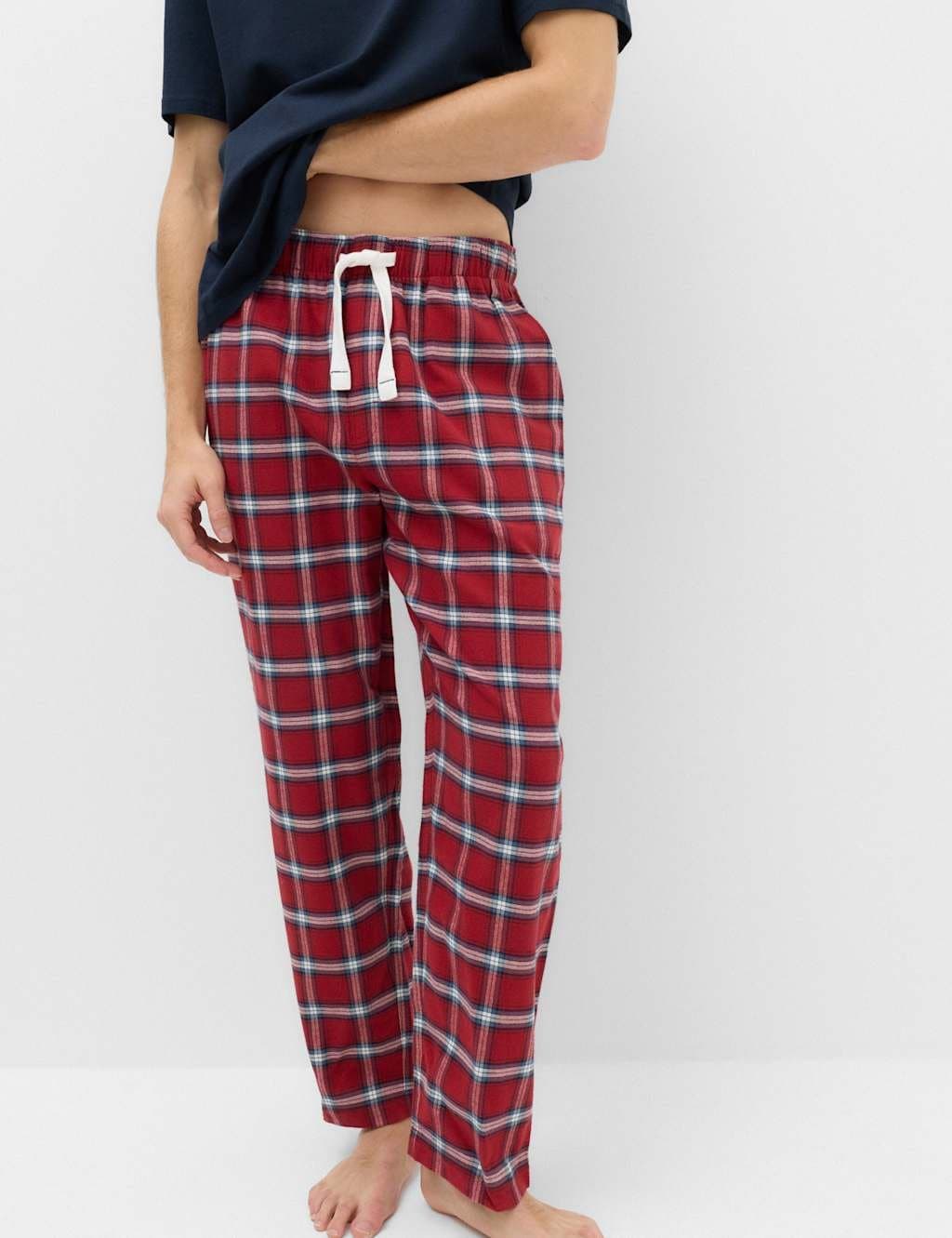 Marks & Spencer M&S Pure Cotton Checked Pyjama Bottoms Dark Red