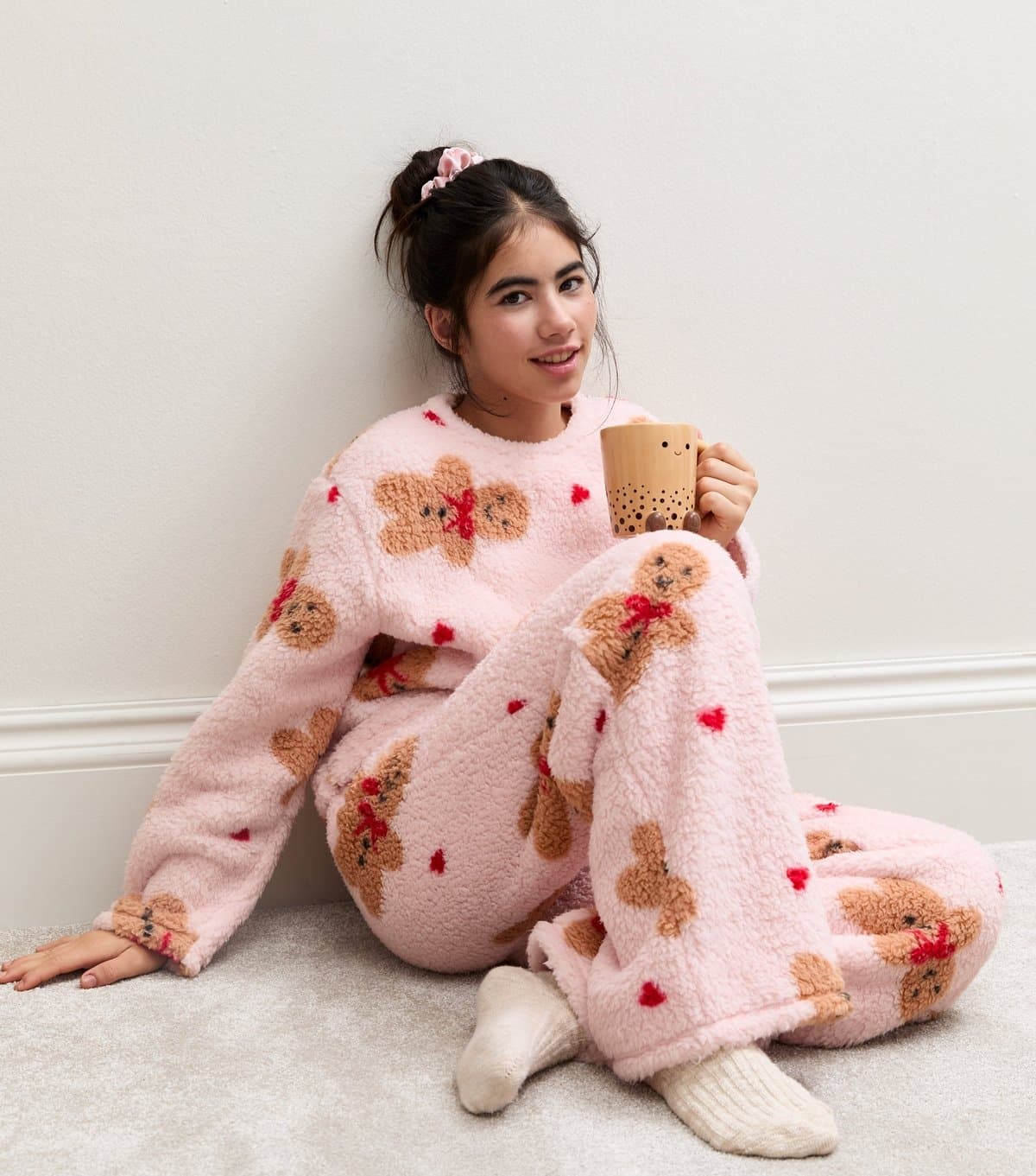 New Look Girls' Pink Gingerbread Man Top and Trousers Pyjama Set New Look
