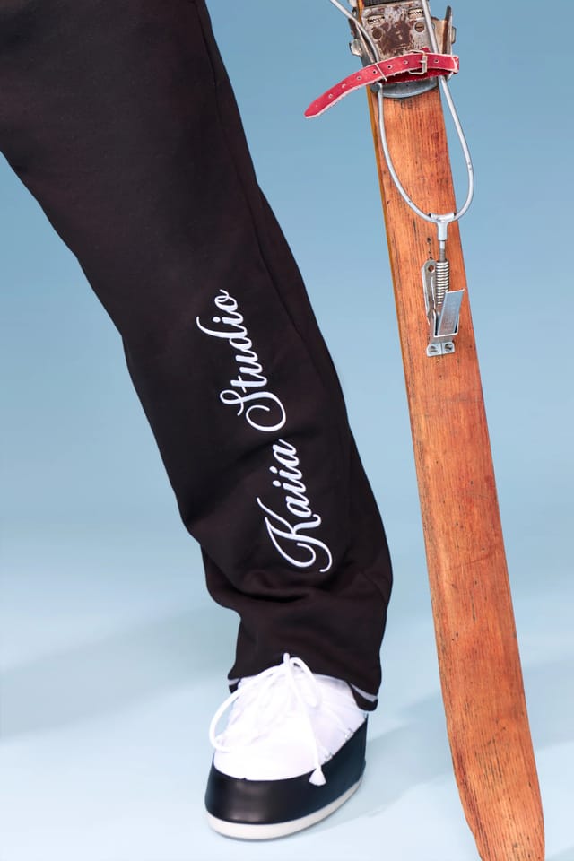 Kaiia Kaiia Side Slogan Contrast Stitch Wide Leg Joggers Black & White - 2