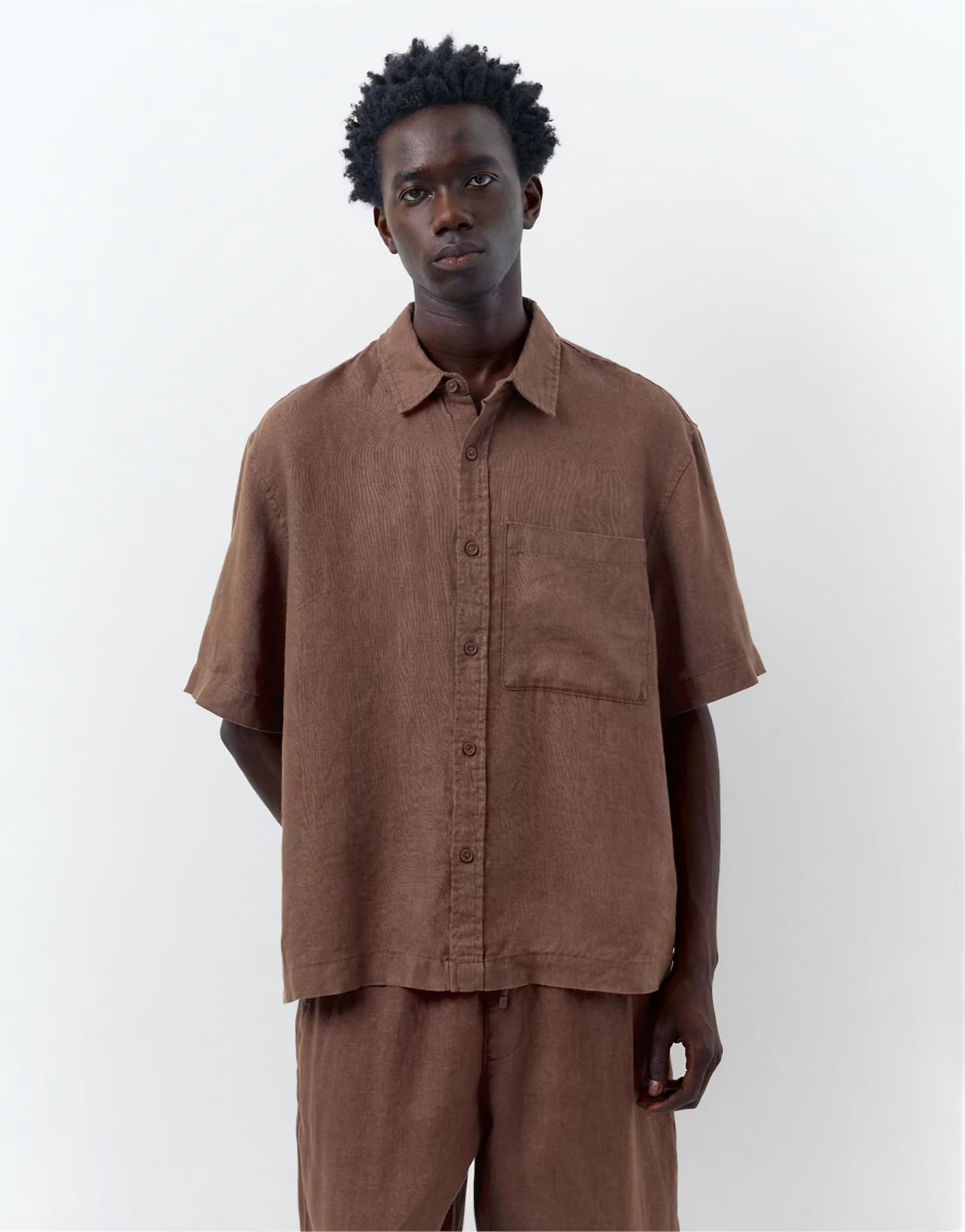 ASOS Pull&Bear 100% linen short sleeve shirt in brown