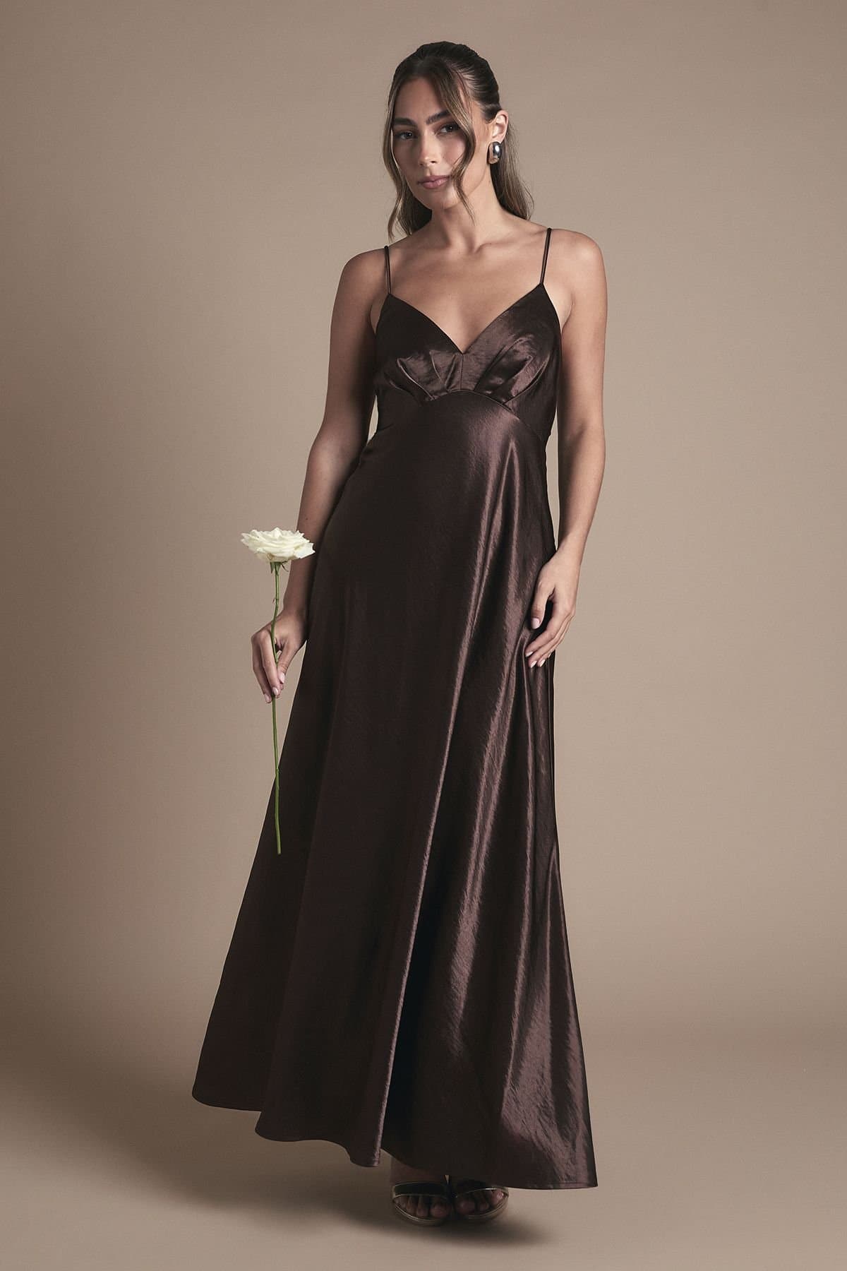 Coast Coast Women's Satin Tie Back Detail Maxi Bridesmaid Dress in Chocolate