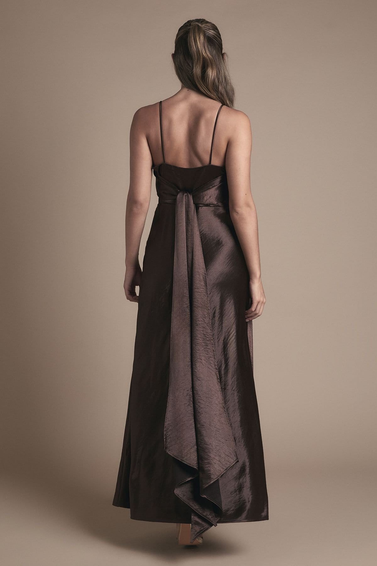 Coast Coast Women's Satin Tie Back Detail Maxi Bridesmaid Dress in Chocolate - 4