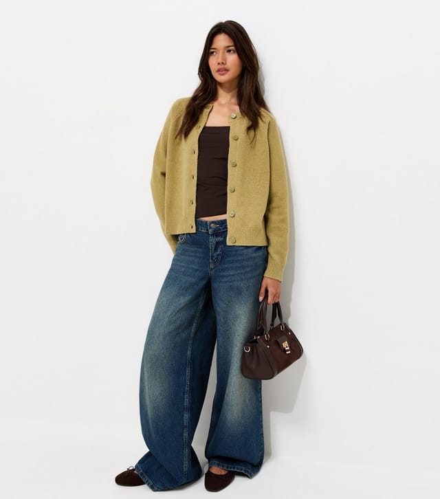 New Look Women's Light Green Knitted Meet The Jean Raglan Cardigan New Look - 3