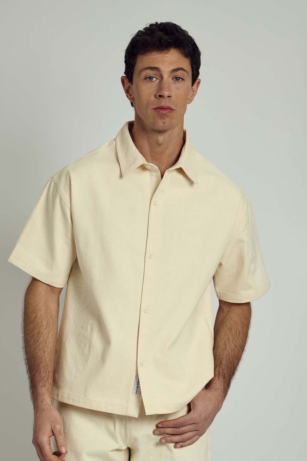 Native Youth Native Youth Cream Denim Shirt with Tonal Embroidery