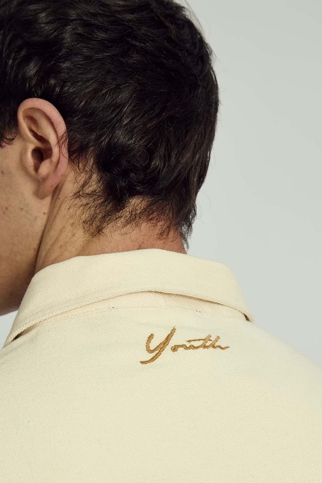 Native Youth Native Youth Men's Cotton Short Sleeve Tonal Embroidered Denim Shirt in Cream - 3