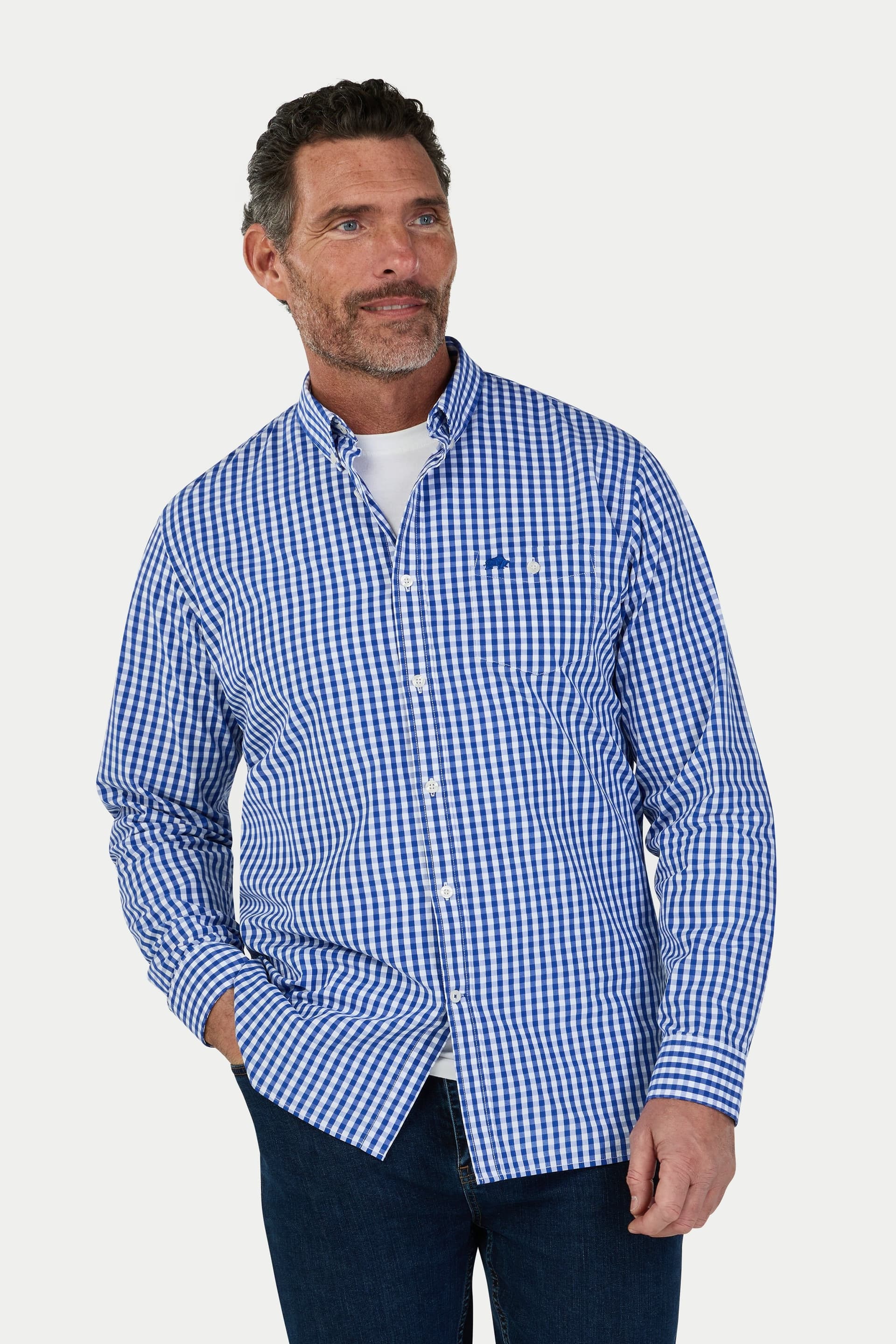 raging bull Raging Bull Men's Classic Long Sleeve Gingham Shirt in Navy
